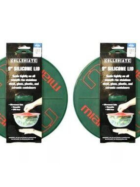 2x Miami Hurricanes Silicone Lids 9" Food Container Picnic Covers Tailgating